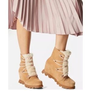 SOREL Joan of Arctic lIll Genuine Shearling Trim Waterproof Wedge Boot i…